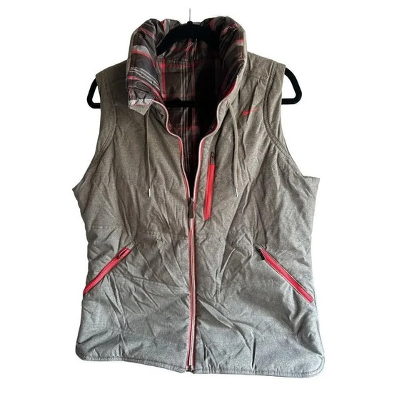 Reversible Plaid Vest Gray Sleeveless Puffer Jacket Quilted Outerwear Layering - Picture 2 of 13